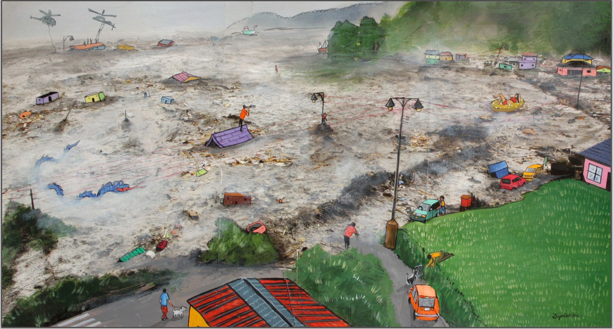 Tsunami by Diplekha Dey, mix media on paper, people and portraits