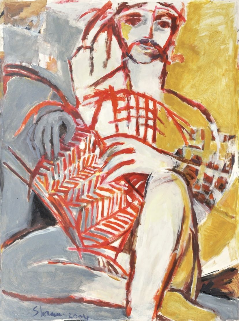 Basket Weaver by Shanu Lahiri, acrylic on canvas, people and portraits