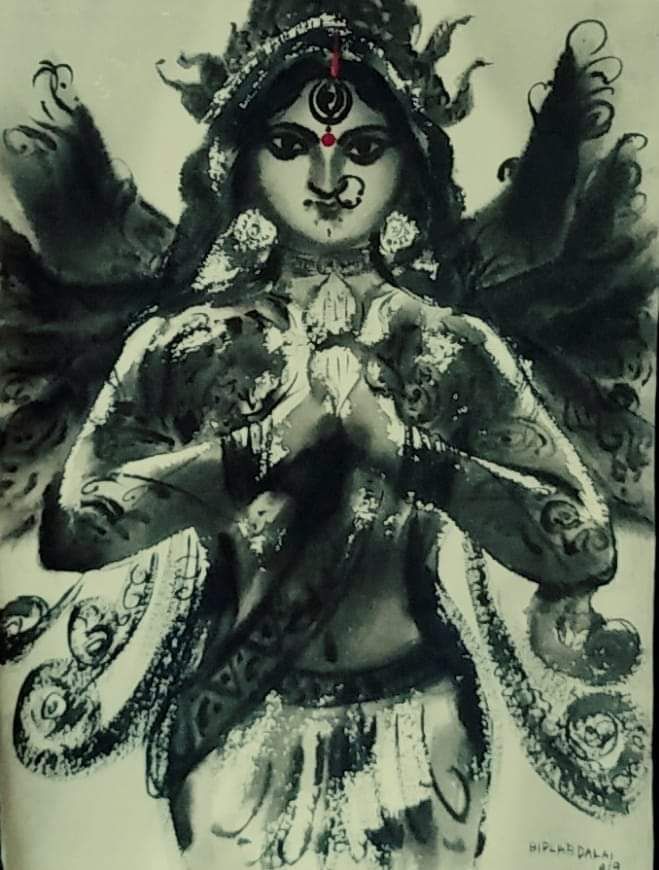 Ma Durga by Biplab Dalai, water color and ink, religious