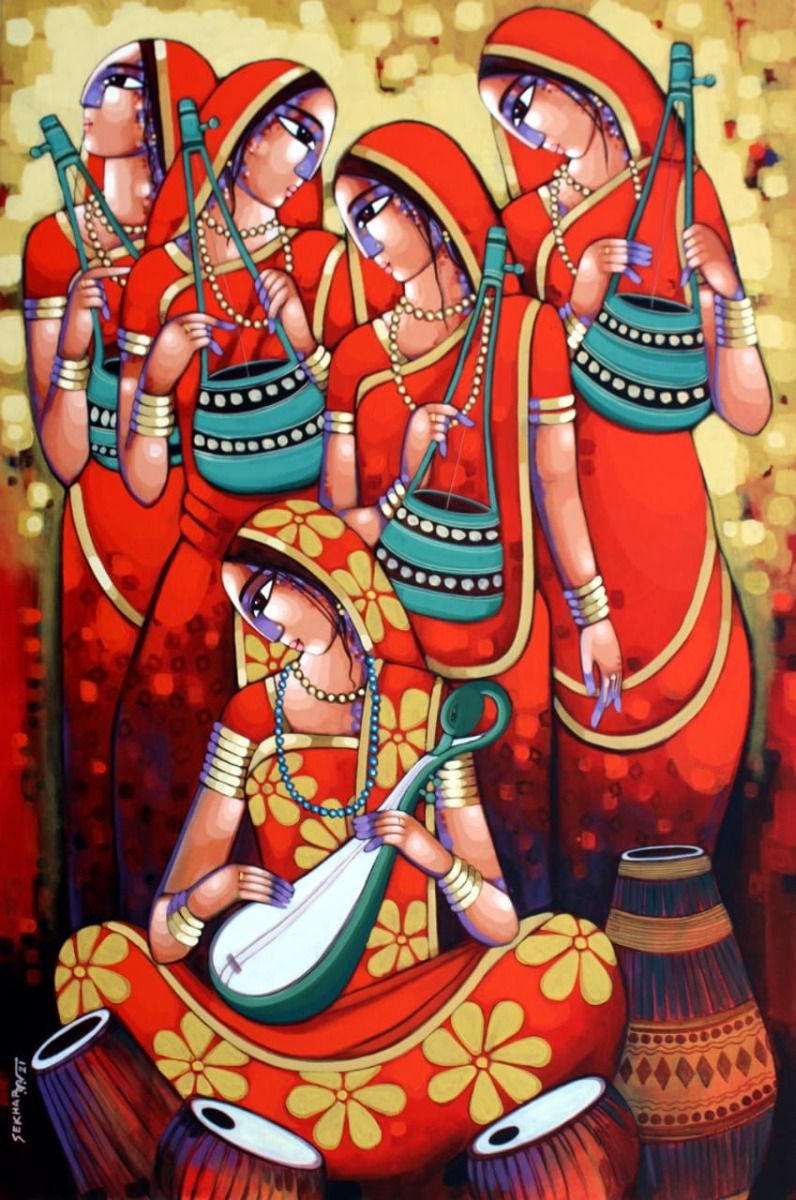 Bengal's tune by Sekhar Roy, acrylic on canvas, people and portraits