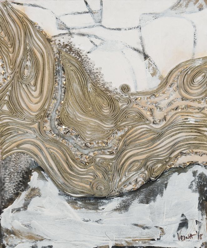Swept Away by Veena Advani, mix media on canvas, landscape, sea and sky