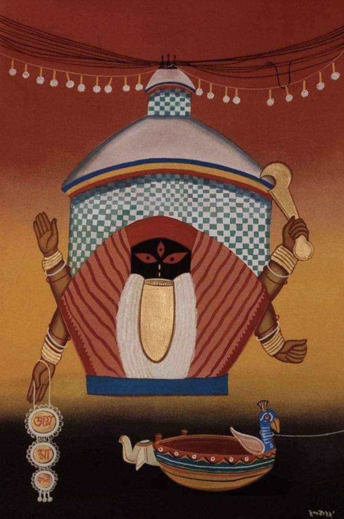 Kolkattawali by Chhandok Majumder, tempera on cloth, religious