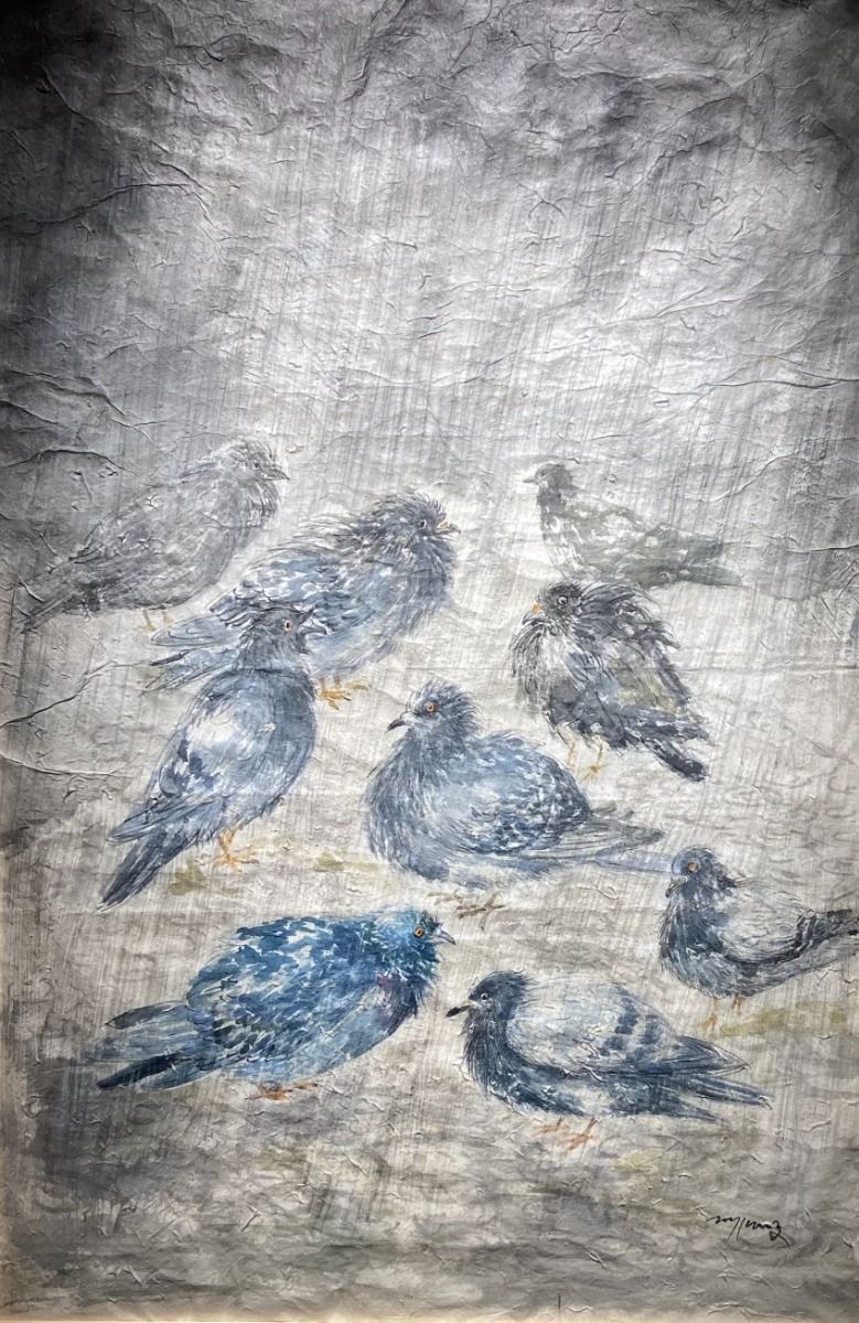 Birds of the Same Feather by Subhendu Sarkar, watercolour on handmade paper, animal