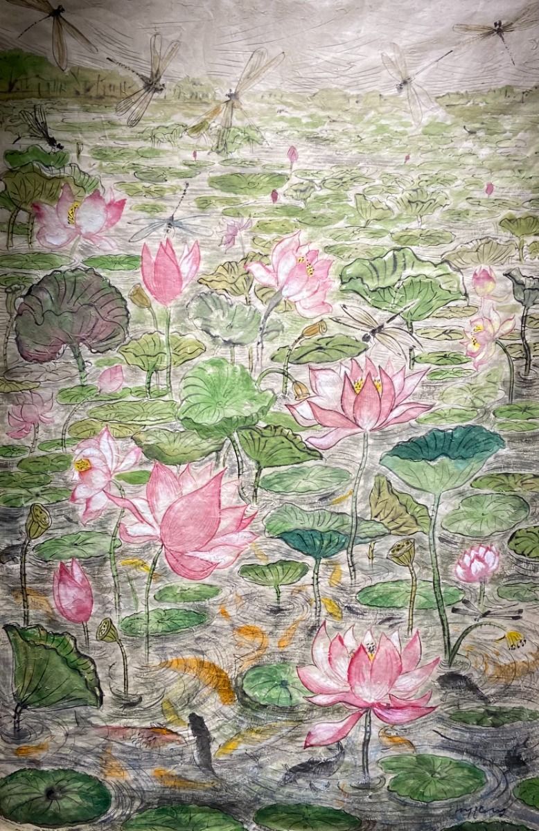 Lavish Lotus by Subhendu Sarkar, watercolour on handmade paper, flower