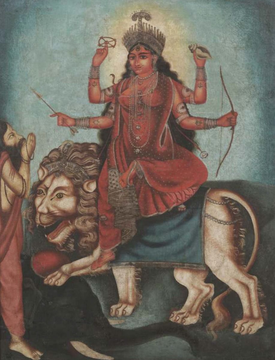 Jagatdhatri, oil on canvas, religious