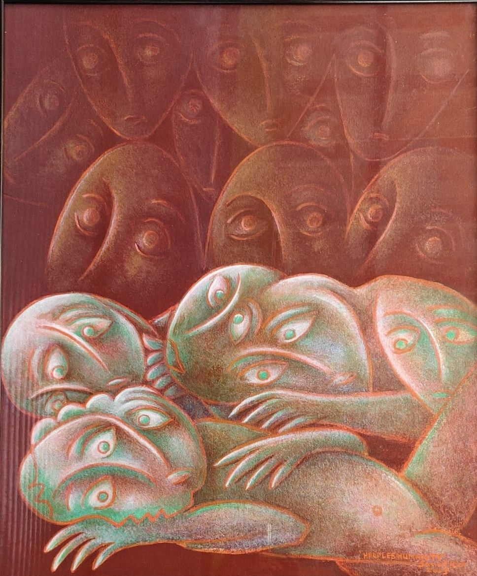 Untitled by Sanat Kar, tempera on canvas board, people and portraits