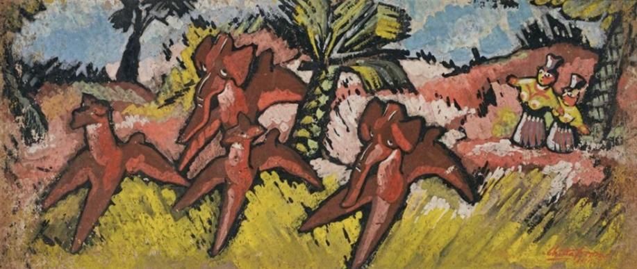 Untitled-Gouache on Paper by Chittaprosad Bhattacharya, gouache, animal