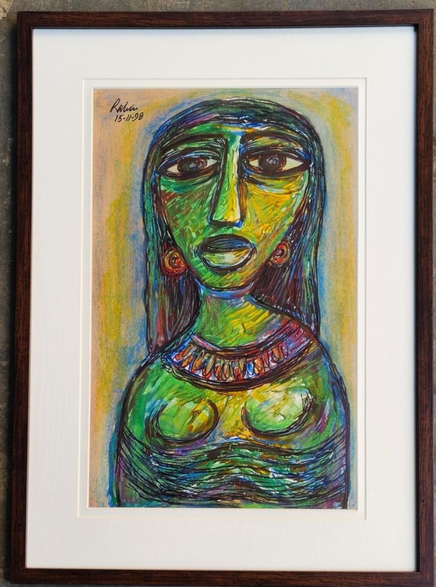 Woman by Rabin Mondal, mix media on paper, still life