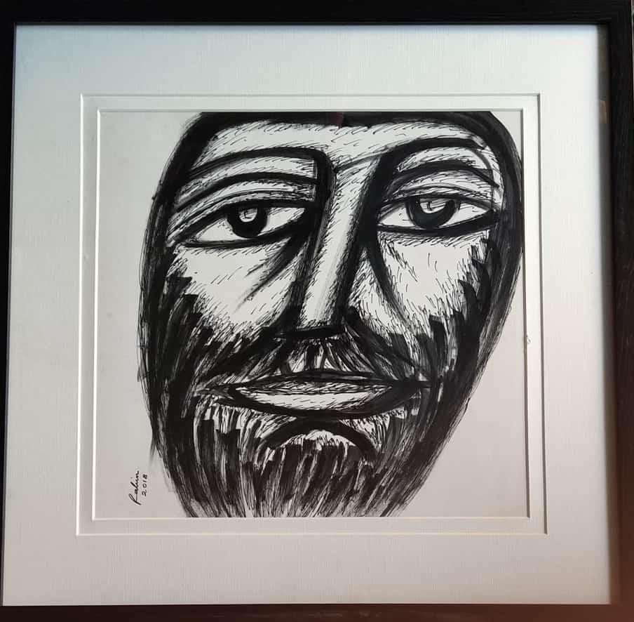 Face of a Man by Rabin Mondal, mix media on board, still life